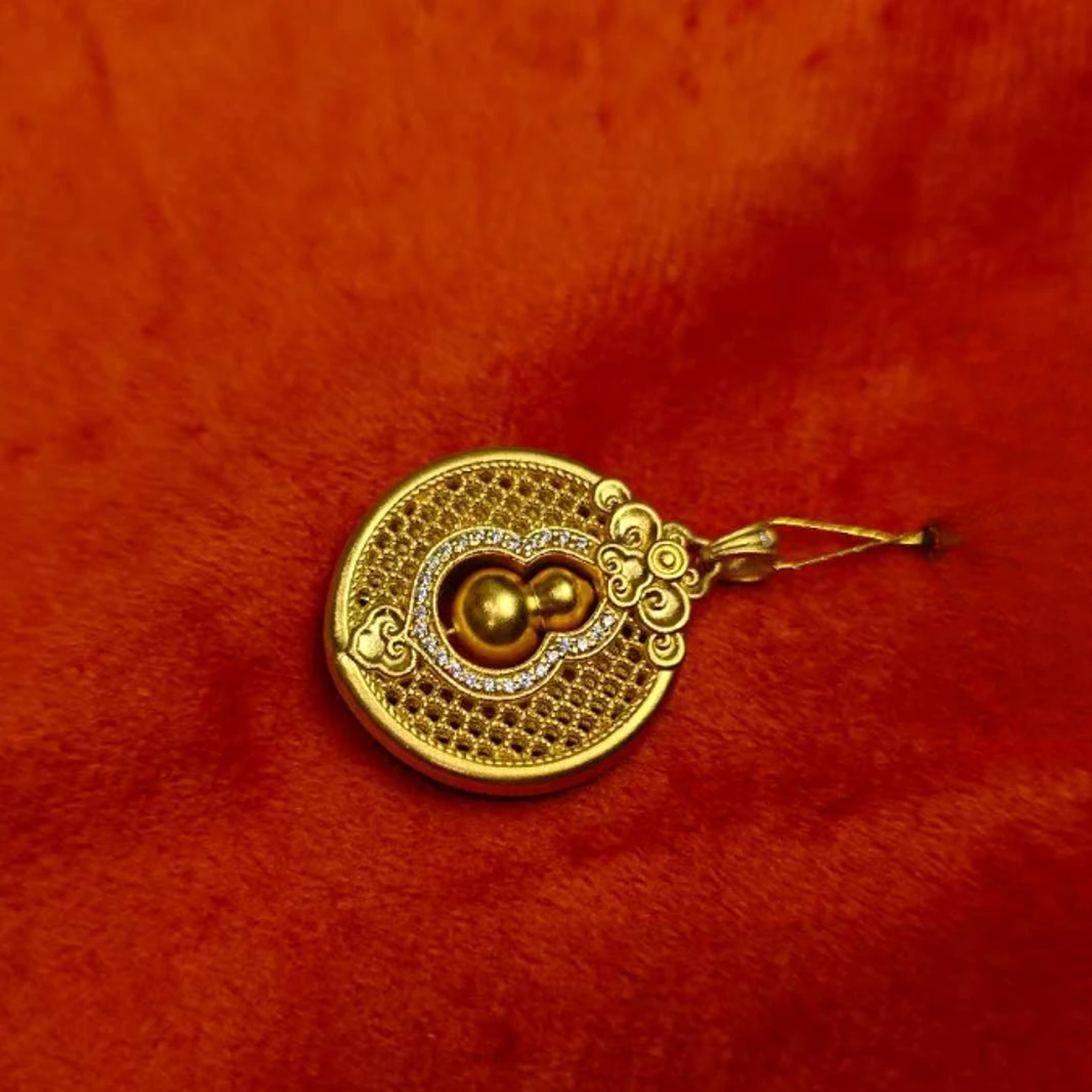 【七夕专享】足金镂空葫芦平安扣 黄金点钻祥云吊坠 送礼百搭时尚