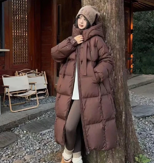 4272，白鸭绒轻奢新国标保暖连帽过膝长款时尚冬季