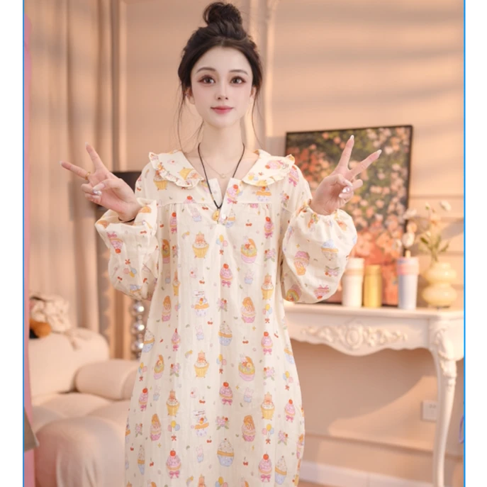 【蛋糕小兔】1女睡裙舒适纯棉休闲夏季薄款印花甜美时尚