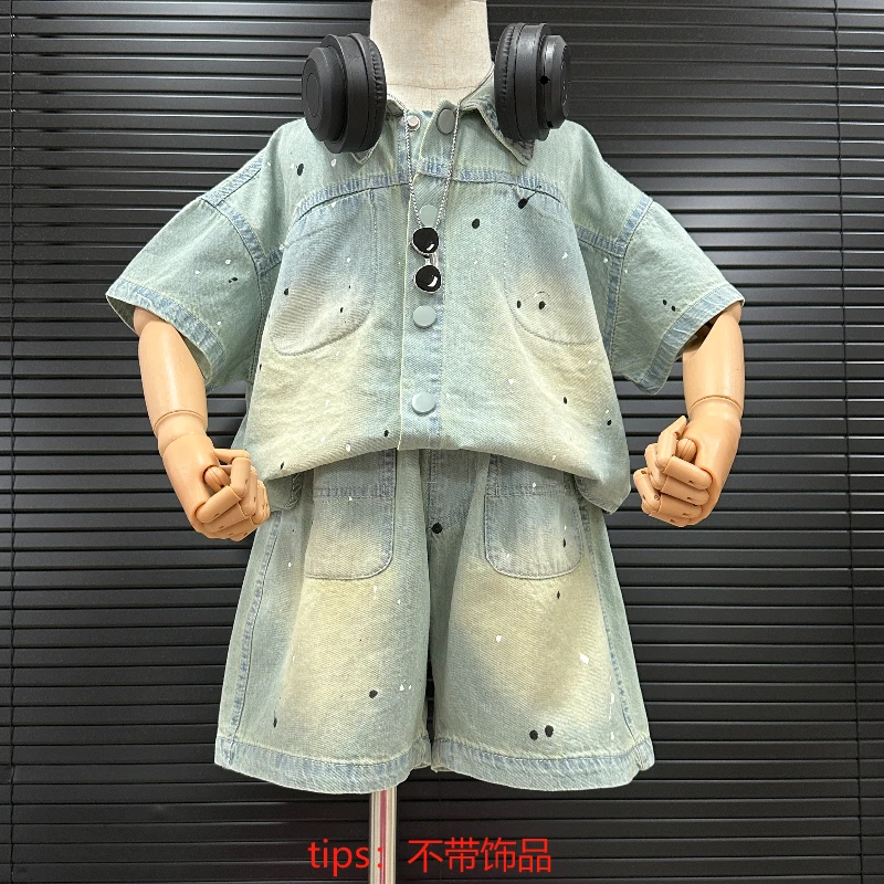 SCBEBE儿童牛仔套装夏季新款男童韩版欧若风渐变斑点AT900