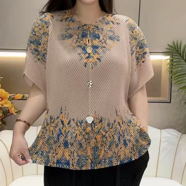 高品质气质时尚褶皱上衣百搭女士国风洋气中式复古弹力网红上衣