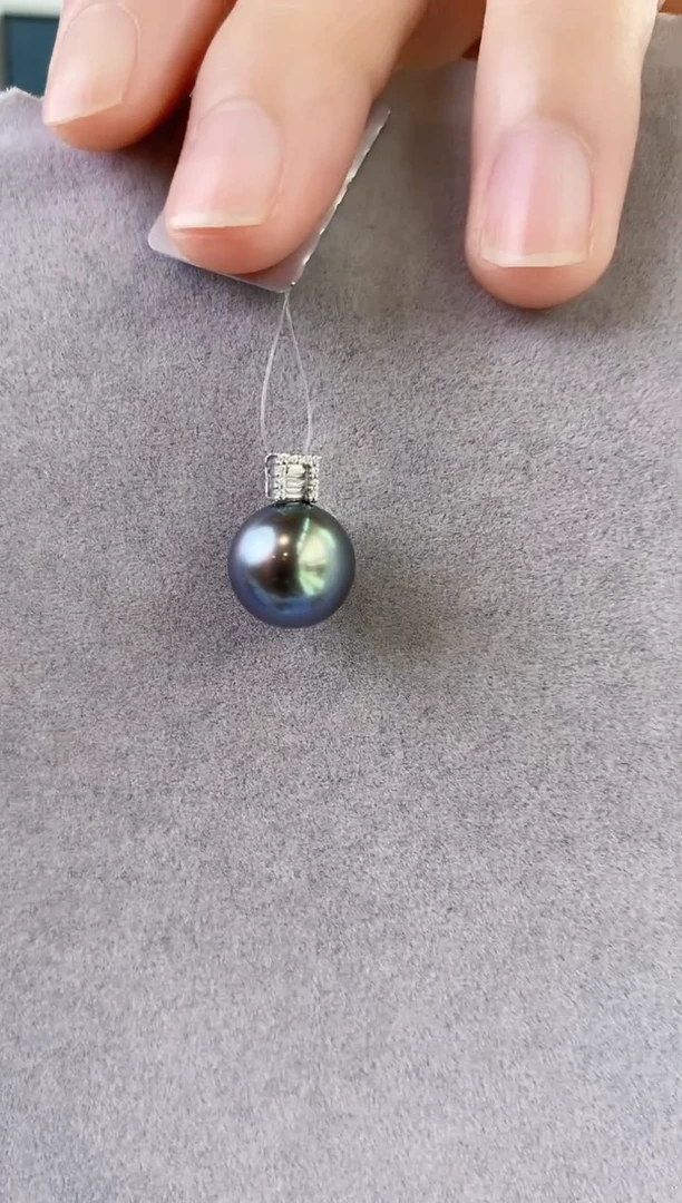 【闪购商品】海水珍珠吊坠(不含链)18K金镶嵌11-12大溪地黑珍珠吊坠