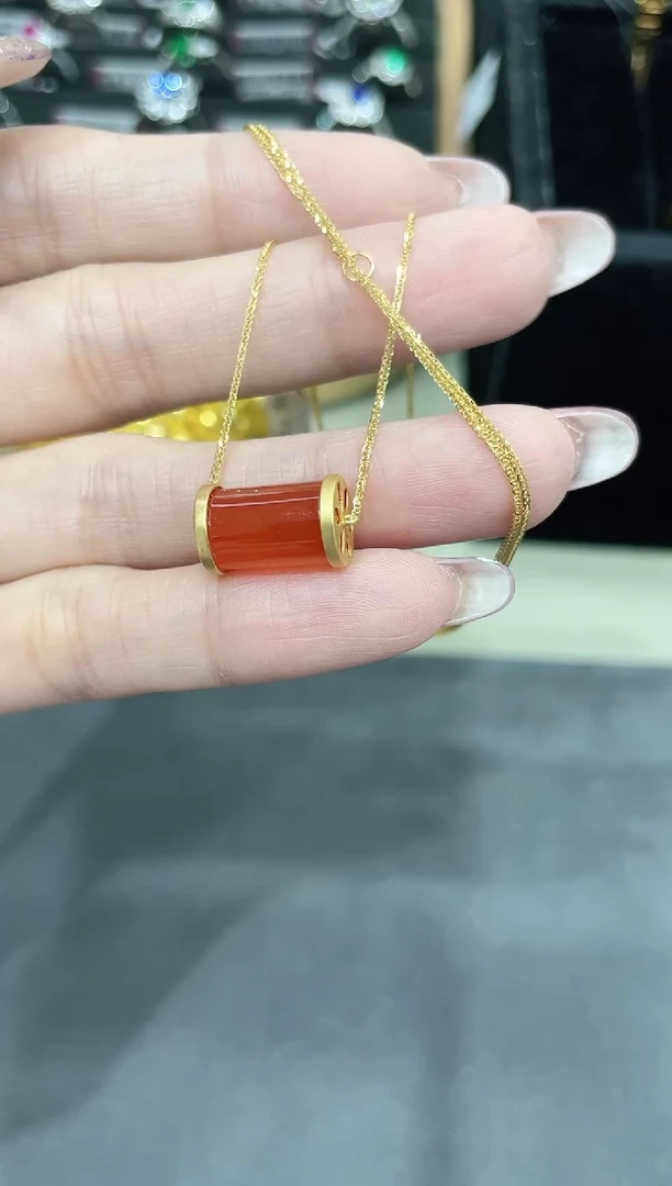 南红玛瑙项链18K金镶嵌项链