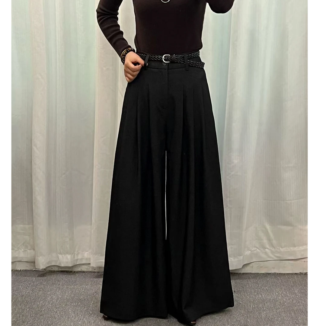 法式轻奢高腰压褶设计感百搭垂感显瘦阔腿裤女