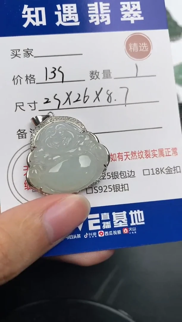 颈饰银S925镶嵌翡翠挂件