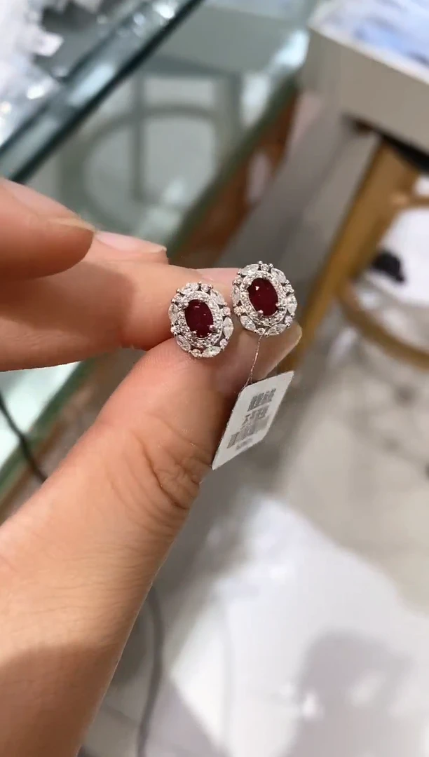 银S925镶嵌耳饰红宝石耳饰