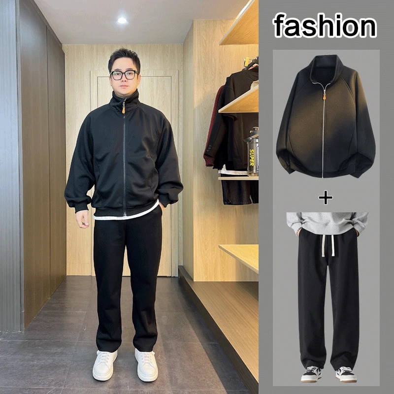（两件套）春季男士卫衣套装韩版休闲春秋百搭运动帅气学生立领潮流
