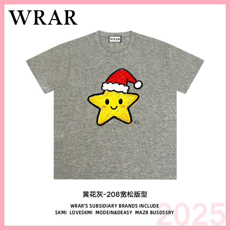 【圣诞帽小星星】 新品时尚透气宽松T恤印花休闲卡通百搭圆领