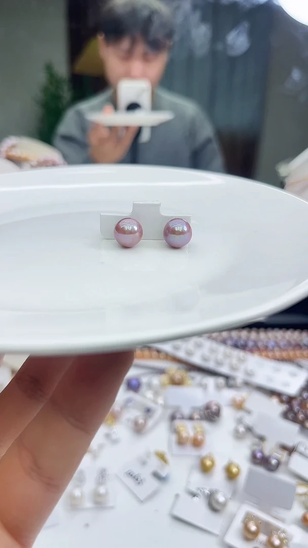 未镶嵌耳饰淡水珍珠紫色系素钉