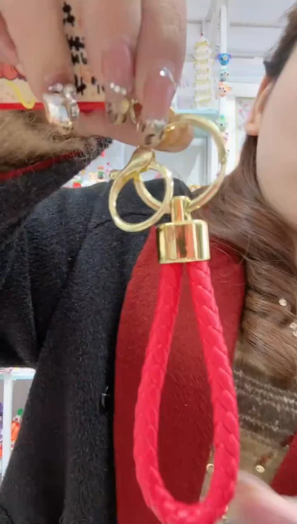 玻璃03096皮绳钥匙扣1个大红色