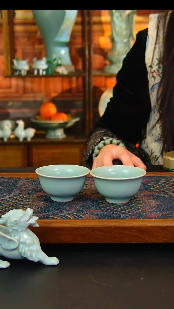 瓷片原矿汝瓷福利单杯一对，全品