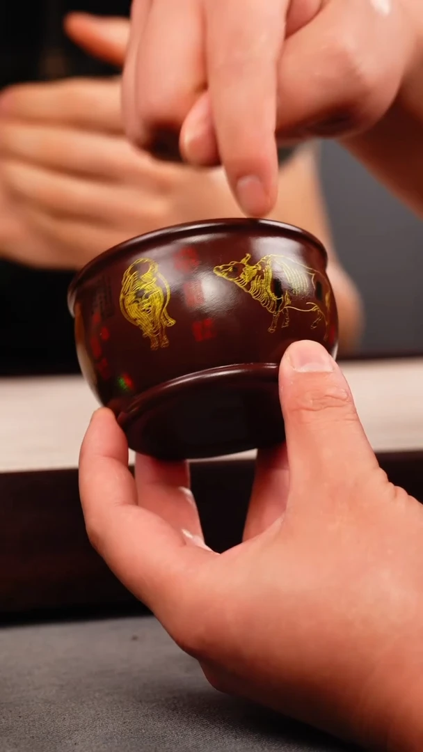 茶壶紫砂原矿石红 五牛杯