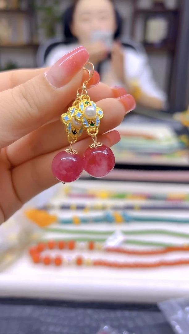 14K金镶嵌耳饰芙蓉石DIY款E890