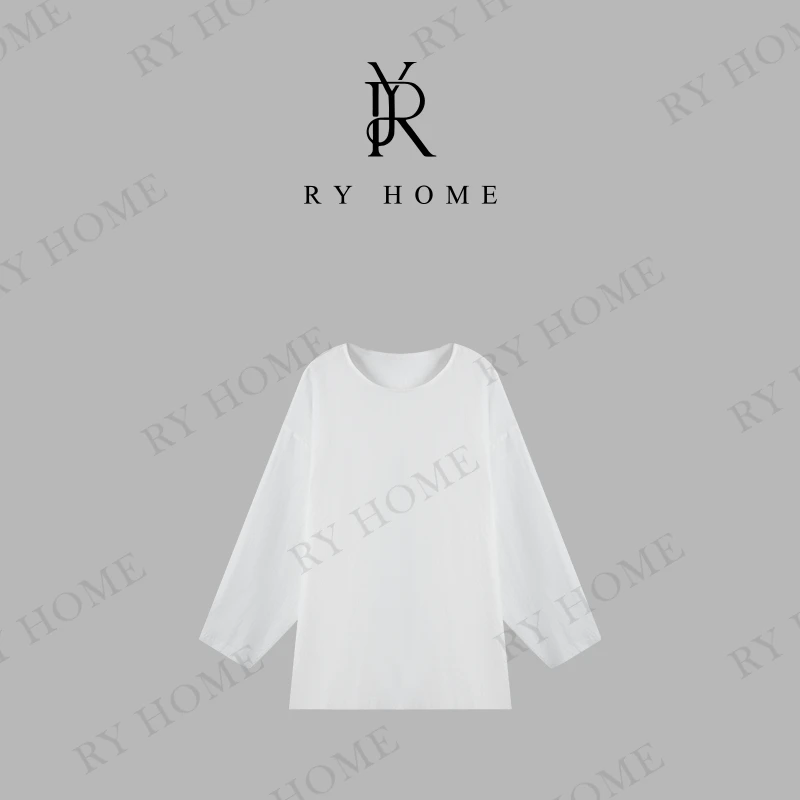 【容雨RYHOME】100亚麻＋宽松圆领长袖套头衫251C1408