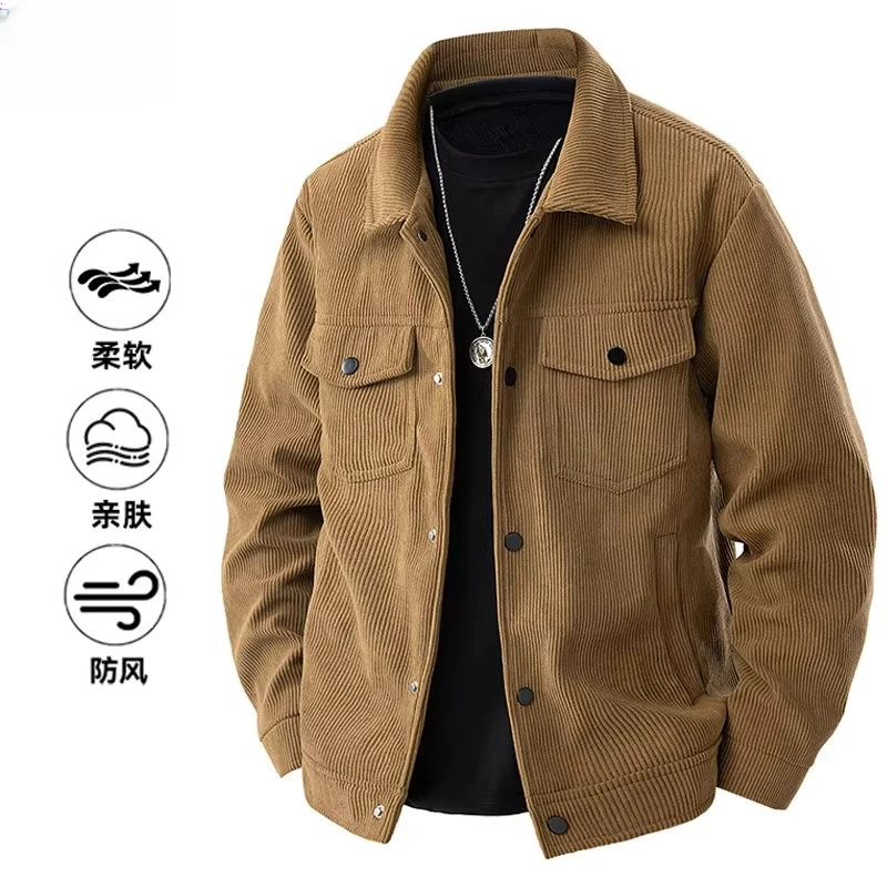 仓石一树灯芯绒外套男春秋高档新款休闲上衣休闲工装夹克加绒加厚