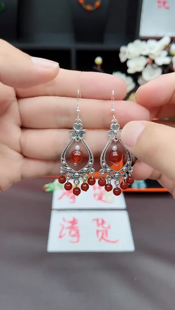 玛瑙/玉髓耳饰银S925镶嵌103老款