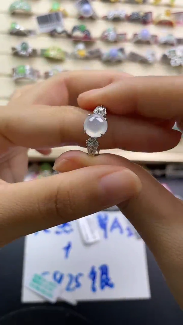 银S925镶嵌戒指翡翠翡翠 蛋面 银S925镶嵌