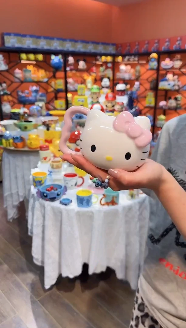 瓷片@@粉色凯特猫陶瓷水杯