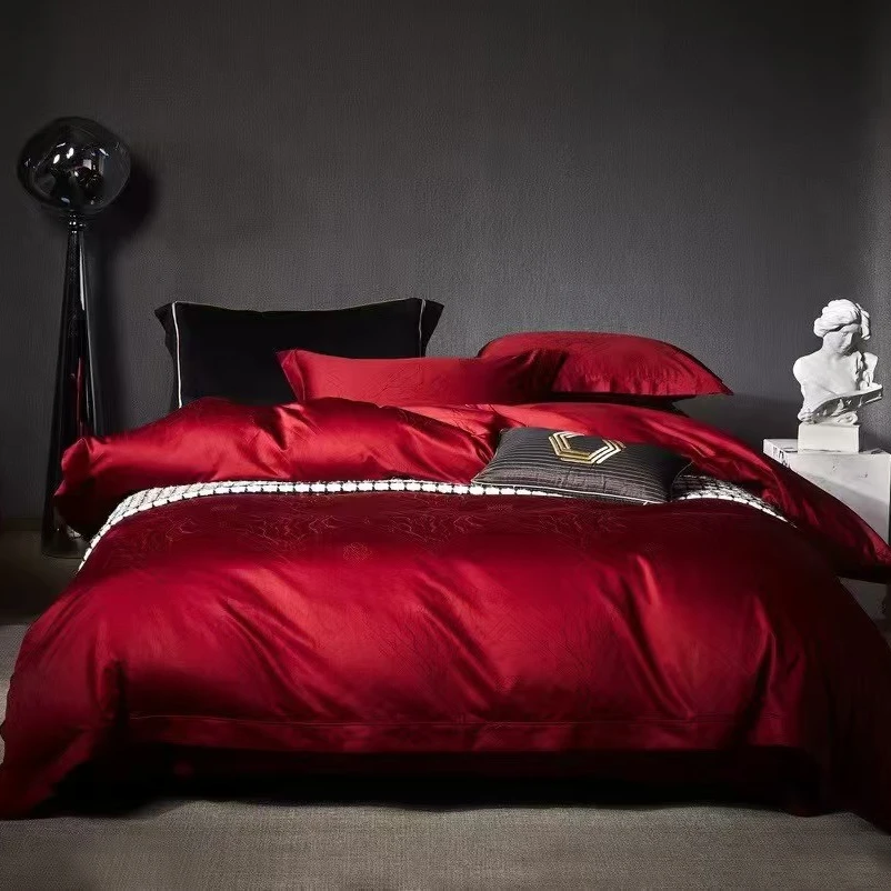 弥远 高档轻奢时尚高精密纯色提花长绒棉匹马棉四件套床上用品