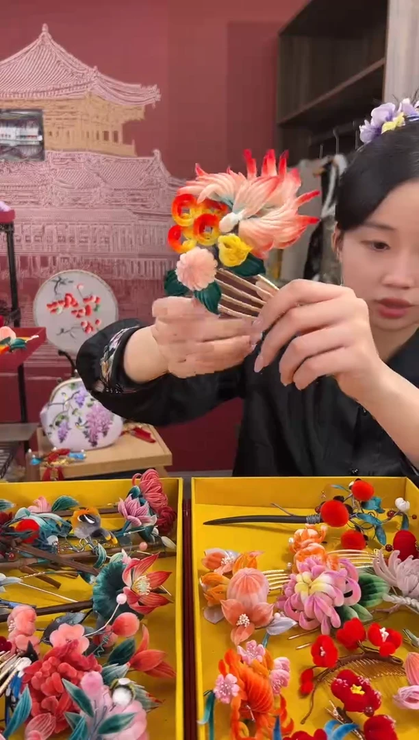 【闪购商品】刺绣非遗绒花（发饰）