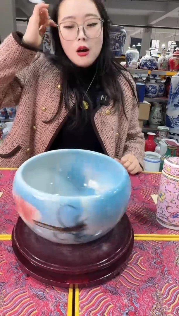 【闪购商品】鱼缸直径23手绘荷花陶瓷鱼缸