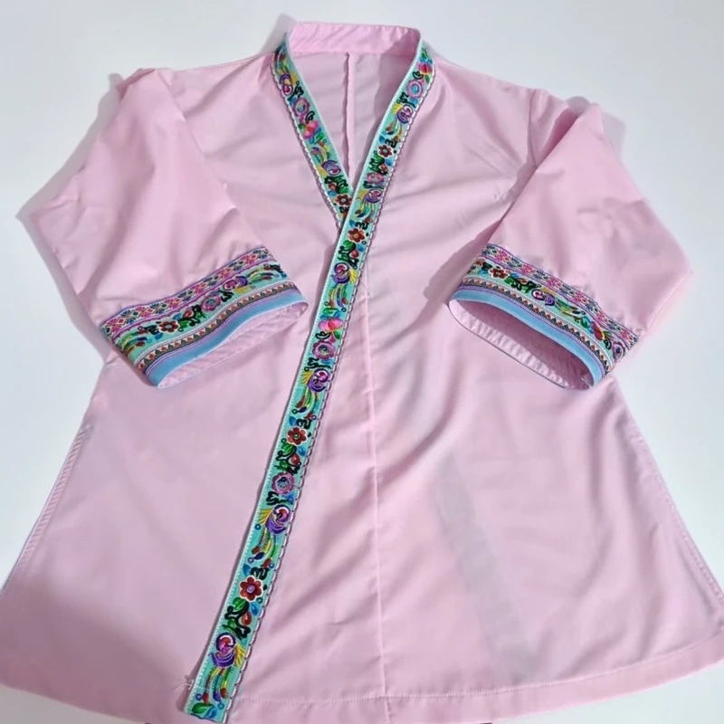 少数民族风格粉色中长款上衣女士舞台日常皆可穿