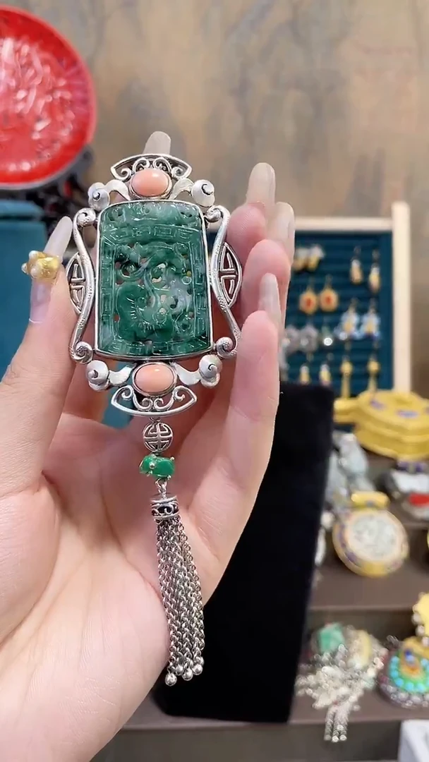 非遗手工花丝镶嵌吊坠胸针