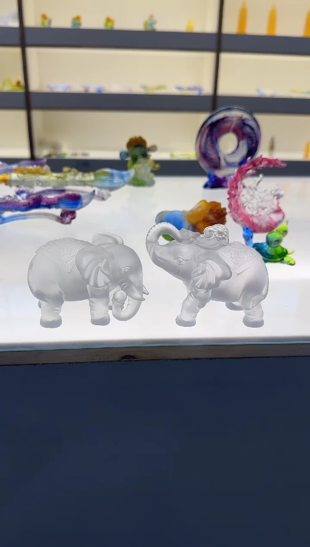 手工艺品琉璃一对小象摆件