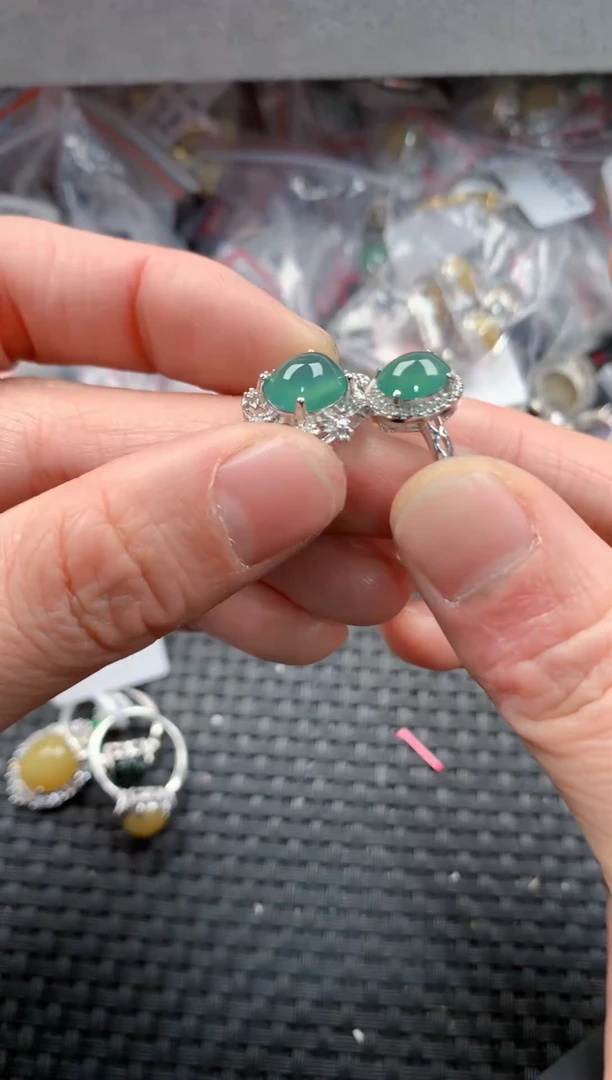 银S925镶嵌戒指翡翠666   3