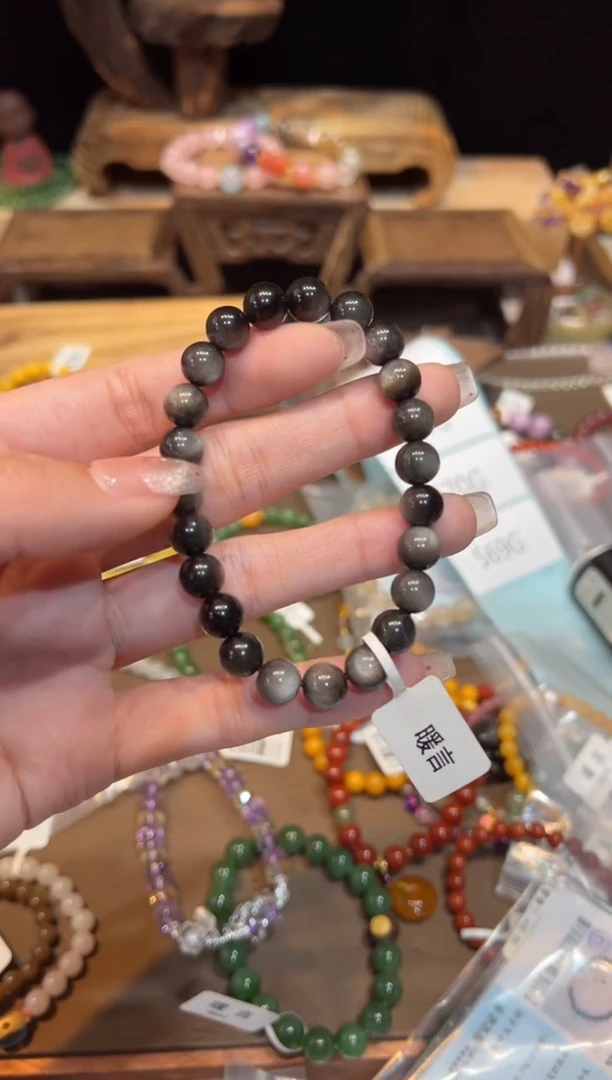 【闪购商品】黑曜岩手链未镶嵌手饰@@Z2266