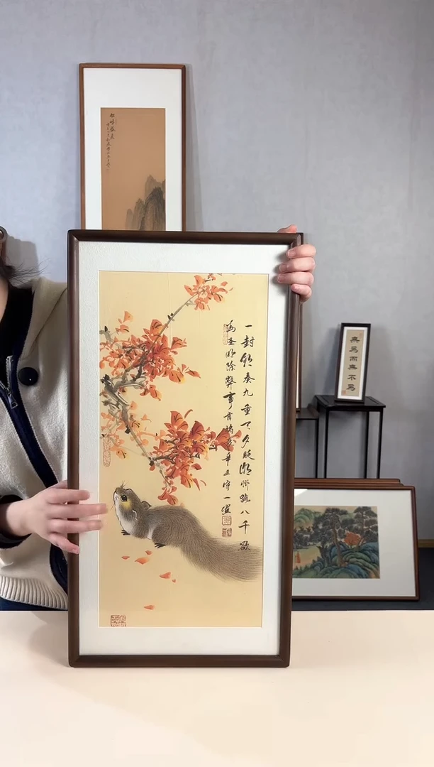 【闪购商品】国画手绘*红枫秋色*35*68cm实木框