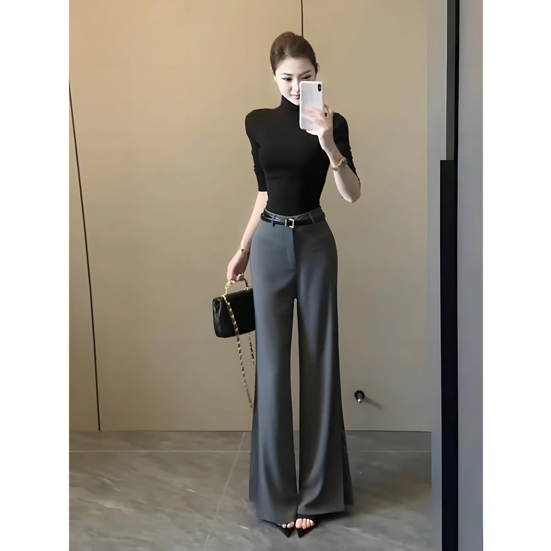 气质辣妹灰色西装裤女夏季新款高腰宽松显瘦垂感拖地阔腿长裤