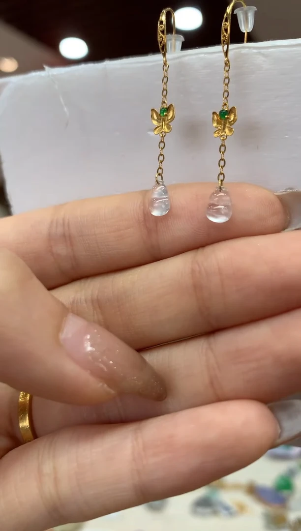 18K金镶嵌翡翠耳饰耳钩