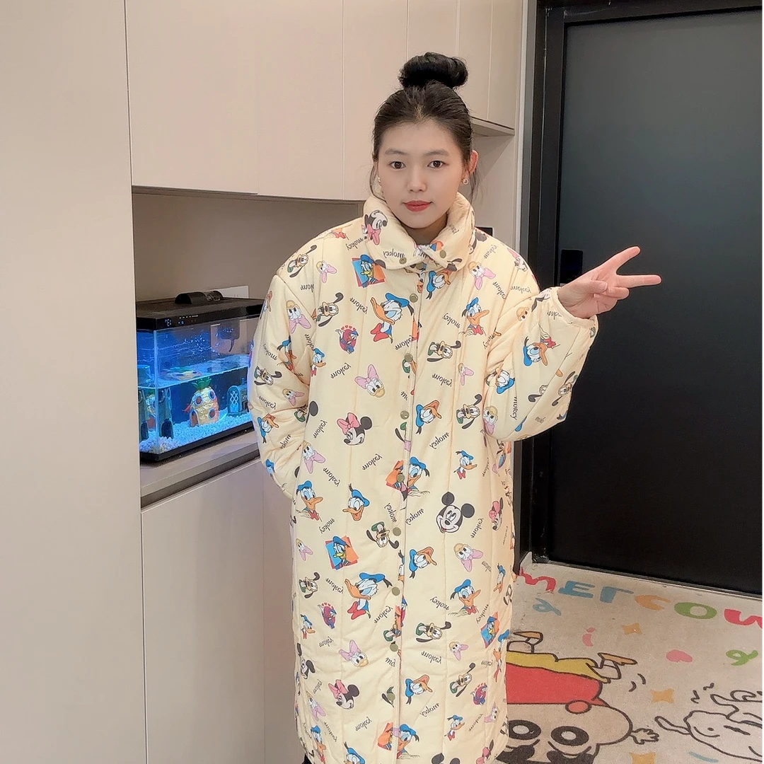 【福利款奶油色米奇长款】立领长款棉花衣家居服厚棉衣棉服