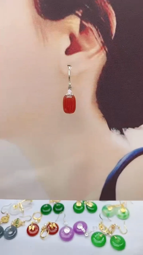 银S925镶嵌南红玛瑙耳饰176