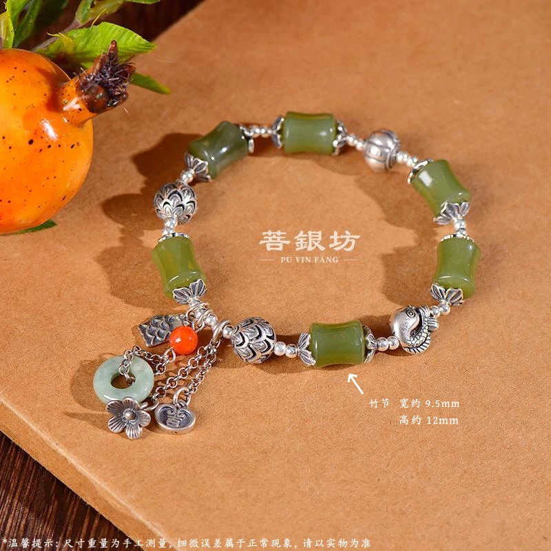 【菩银坊】925银 和田玉 节节高升流苏手链 精致 百搭 民族风