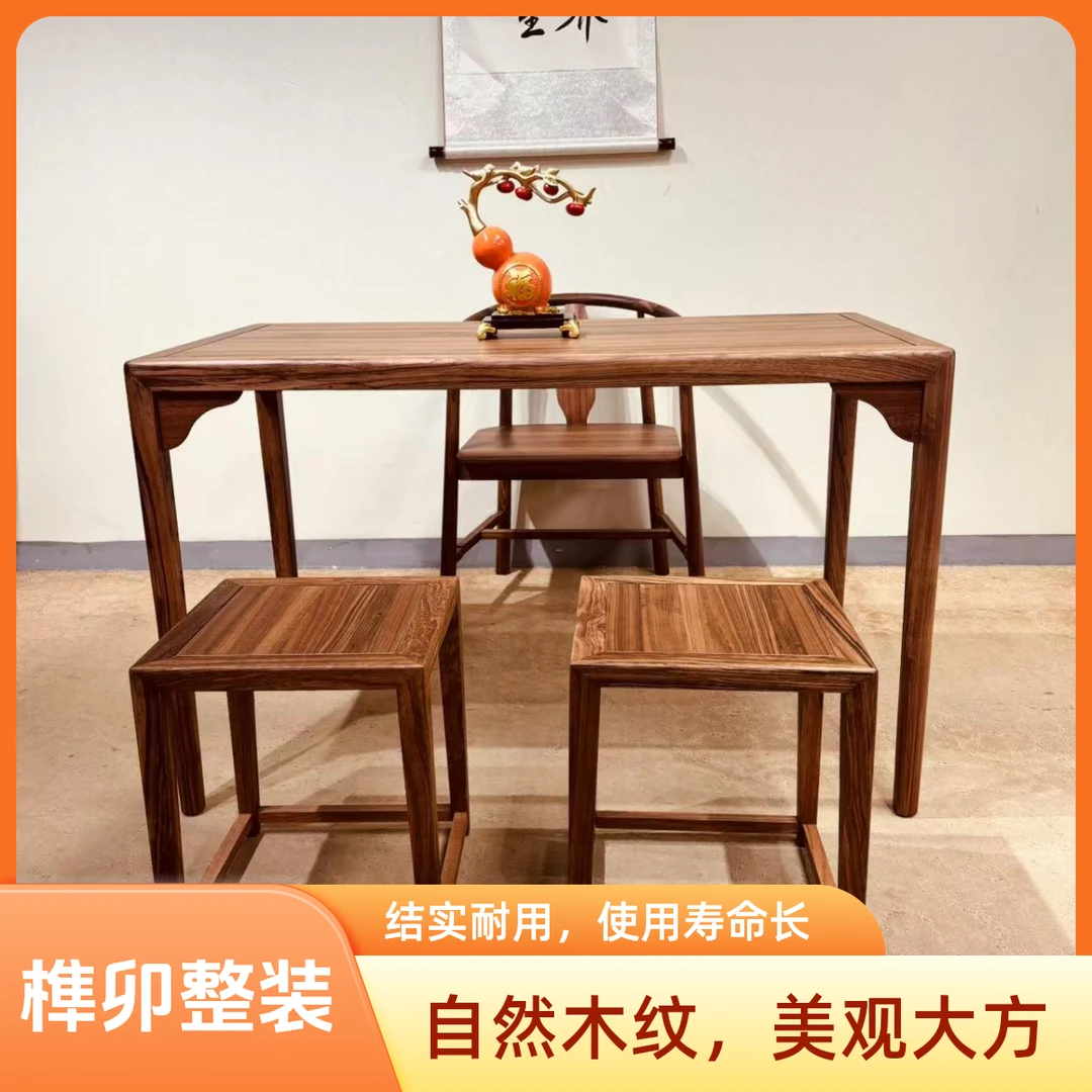 乌金木阳台茶桌椅四件套家用小茶几新款小型客厅整套全实木茶台