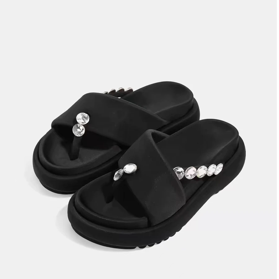 凉拖鞋女夏季外穿时尚2025新款水钻高级感厚底夹趾防滑拖鞋0029