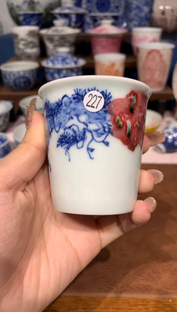【闪购商品】摆件227青花釉里红小可乐杯微瑕
