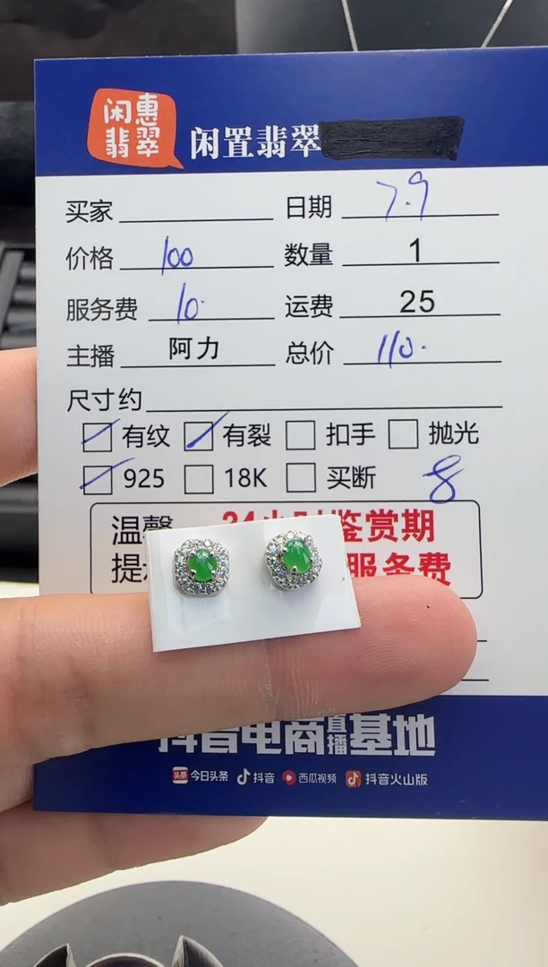 翡翠银S925镶嵌耳饰翡翠耳饰