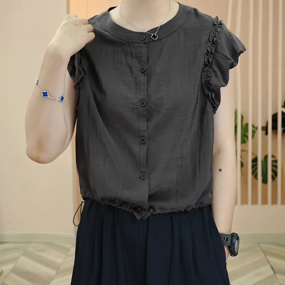 2025夏季新款时尚百搭宽松显瘦法式洋气设计感女士短袖衬衫上衣女