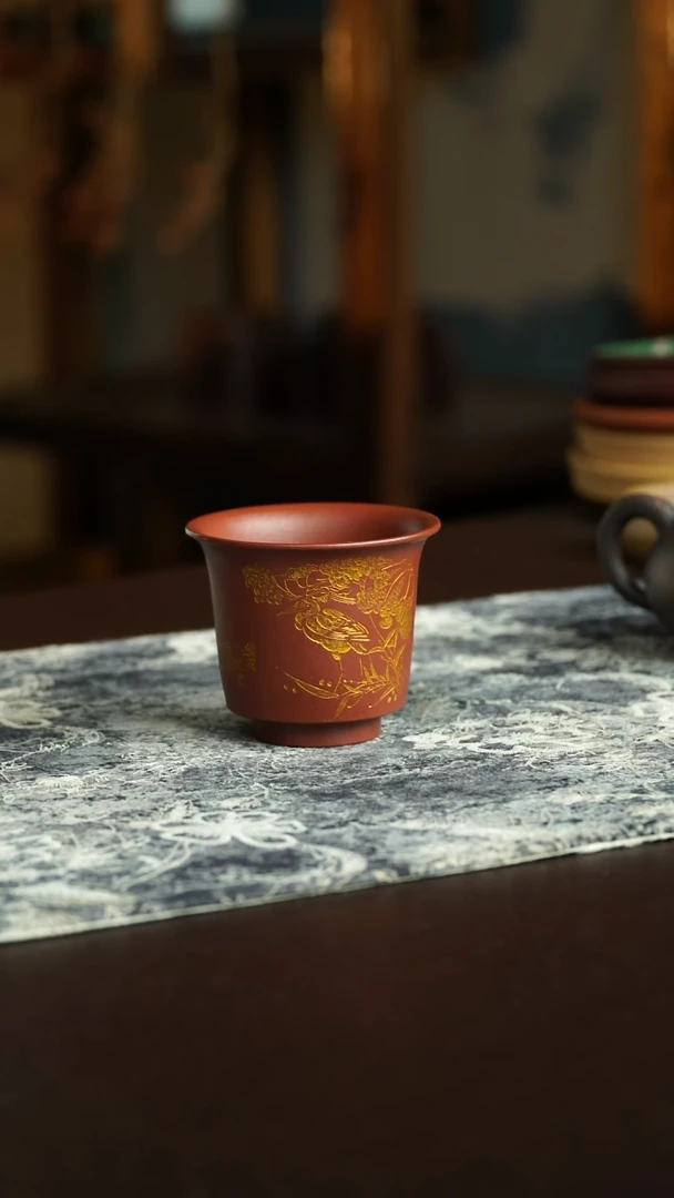 茶杯紫砂40号 朱泥手刻系列主人杯 宜兴紫砂原矿作品