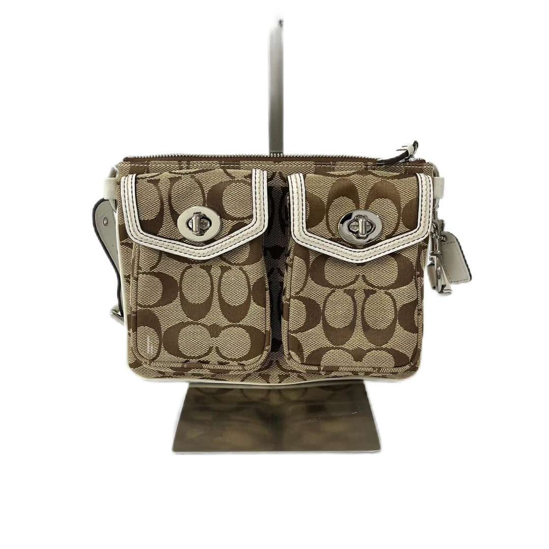 95新 COACH/蔻驰 经典老花帆布拼皮单肩腋下手提包 MM-81085