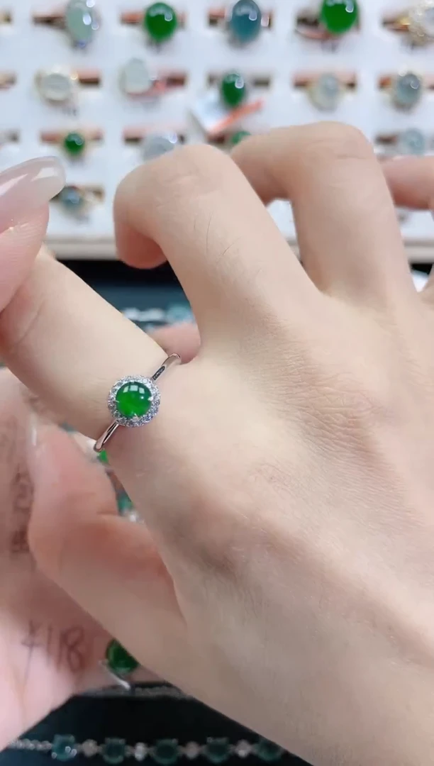 银S925镶嵌戒指翡翠天然翡翠