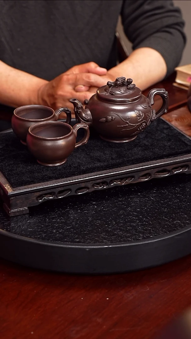 茶壶紫砂杨君保  松鼠葡萄套组27 黑墩头 280毫升