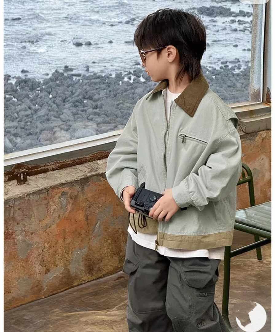 3621休闲时尚潮款洋气拼色春秋男女童拉链外套