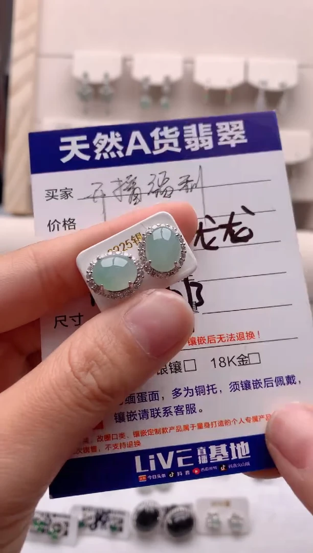 【闪购商品】翡翠耳饰银S925镶嵌3号