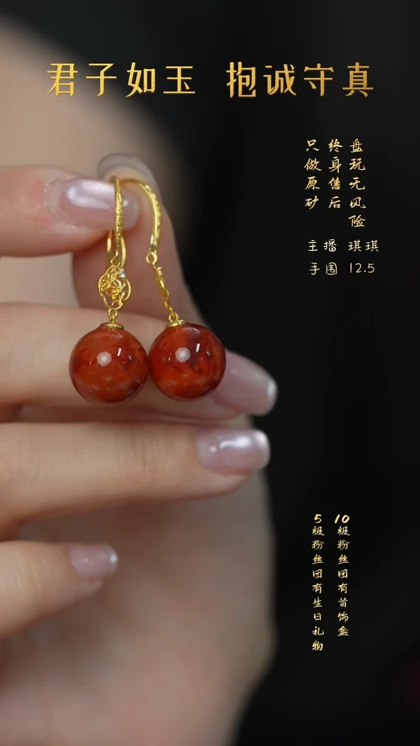 18K金镶嵌V22（多样性发一件）南红玛瑙耳钩