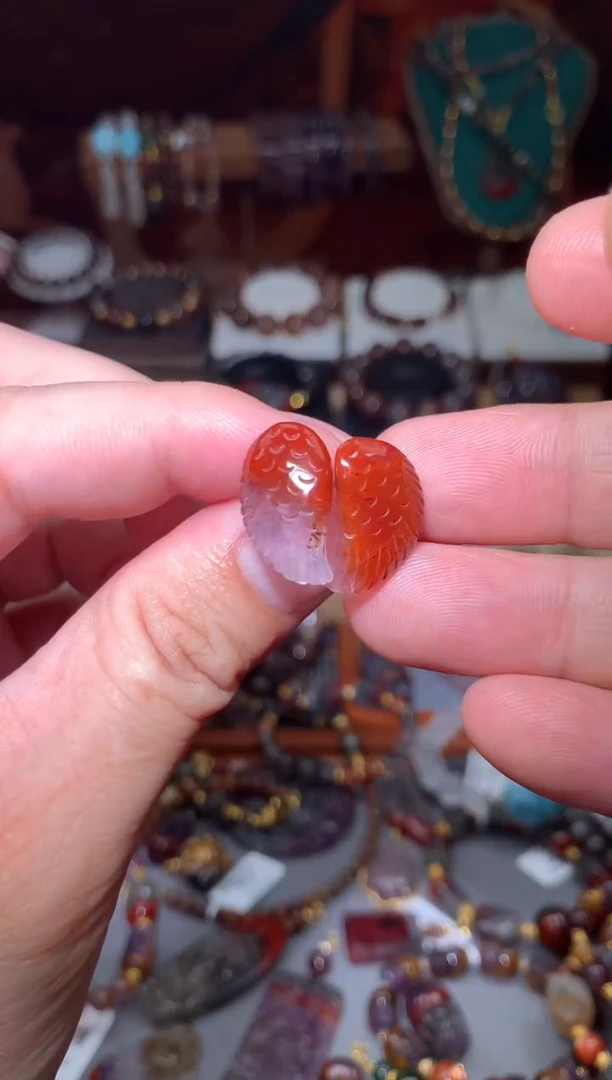 未镶嵌珠宝半成品水晶红极光翅膀耳钉