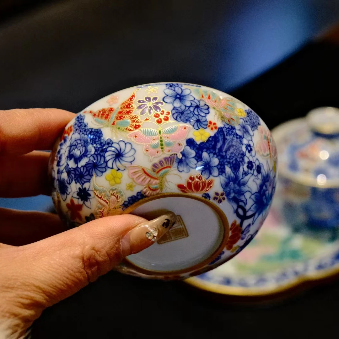 灵源山房-灵玺贡坊 青花珐琅蝶恋花普洱杯